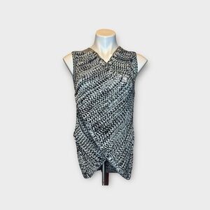 W By Worth Black & White Stockinette Knit Pattern Asymmetric Sleeveless Top